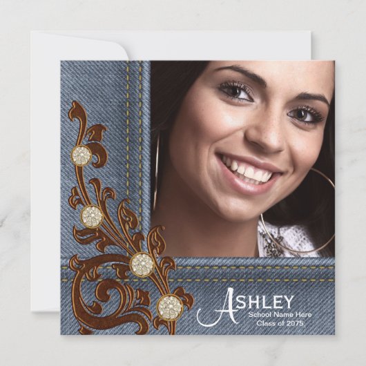 ガールズカントリー素朴デニム写真卒業 案内状 (正面)