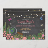 ガールズガーデンバグ狩りバタフライ誕生日招待状 招待状 (正面/裏面)