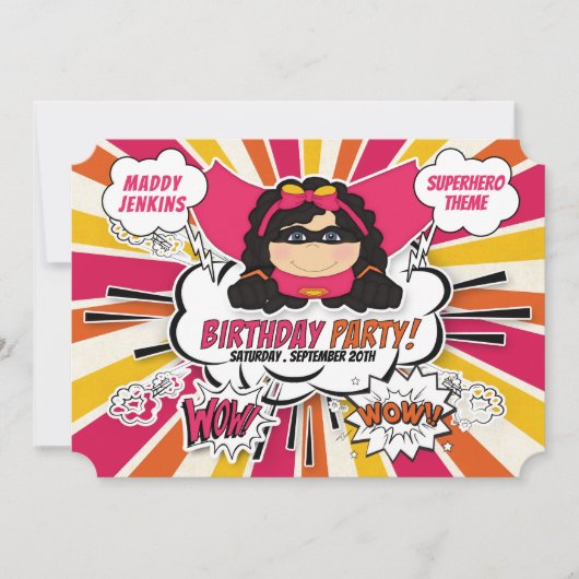 ガールズキッズピンクすごい漫画Invの誕生日パーティー 招待状 (正面)