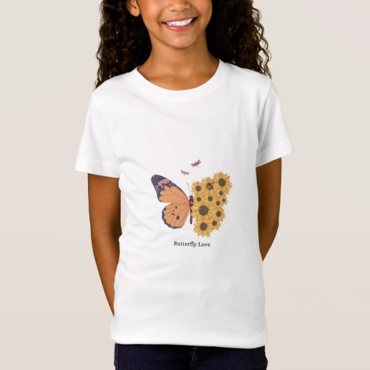 ガールズキッズ蝶とヒマワリtシャツ tシャツ (正面)