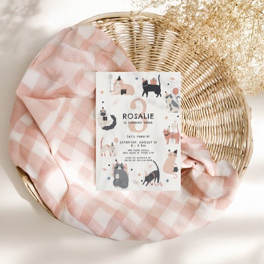 ガールズキャットをテーマにした誕生日招待状 招待状