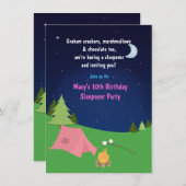 ガールズキャンピングスリープバーバースデーパーティー招待 招待状 (正面/裏面)