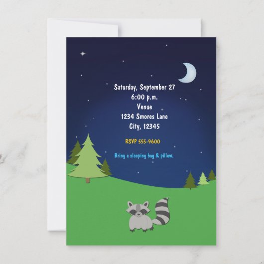 ガールズキャンピングスリープバーバースデーパーティー招待 招待状 (裏面)