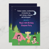 ガールズキャンピングスリープバーバースデーパーティー招待 招待状 (正面/裏面)