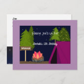 ガールズキャンピングスリープバーバースデーパーティー招待 招待状 (正面/裏面)