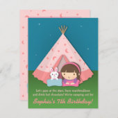 ガールズキャンピングスリーポーバーバースデーパーティ招待状 招待状 (正面/裏面)