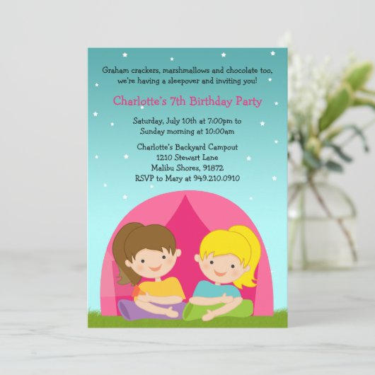 ガールズキャンピングバースデーパーティーの招待 招待状 (スタンド正面)