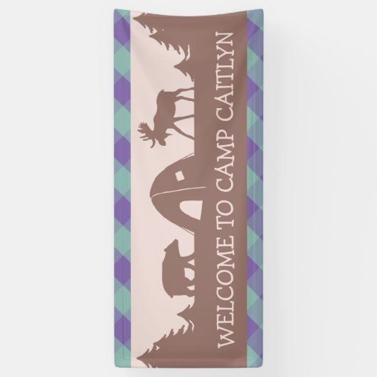 ガールズキャンピングバースデーパーティー歓迎バナー 横断幕 (縦)