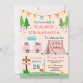 ガールズキャンプ誕生日アウトドアキャンプアウトパーティー 招待状 (正面)