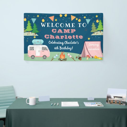 ガールズキャンプ誕生日キャンプアウトパーティーウェルカム 横断幕 (トレードショー)