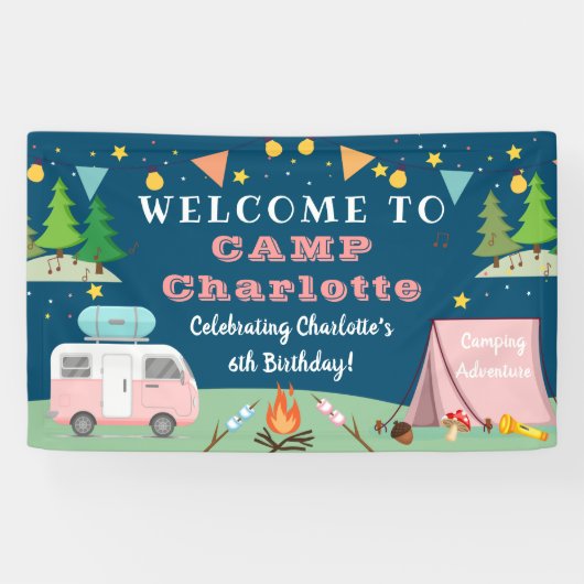 ガールズキャンプ誕生日キャンプアウトパーティーウェルカム 横断幕 (横)