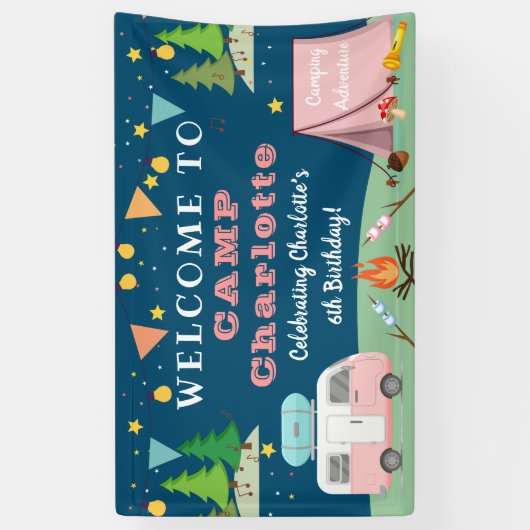 ガールズキャンプ誕生日キャンプアウトパーティーウェルカム 横断幕 (縦)