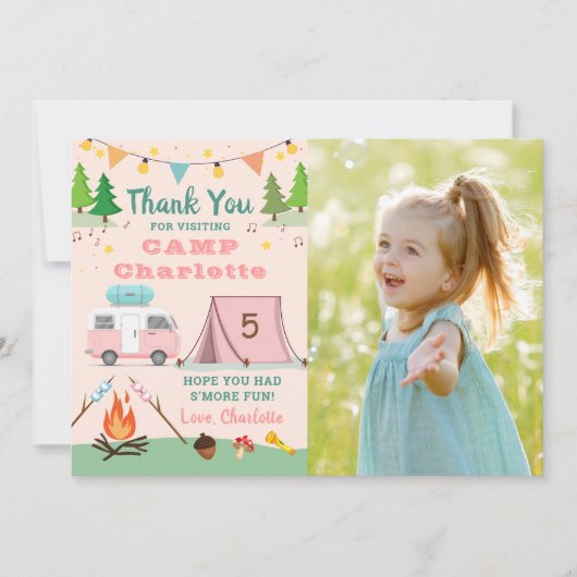 ガールズキャンプ誕生日キャンプパーティー写真 サンキューカード (正面)