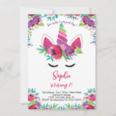 ガールズキュートウォーターカラーユニコーン誕生日招待状 招待状 (正面)