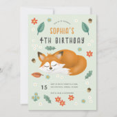 ガールズキュートウッドランドフォレストキツネ4th誕生日 招待状 (正面)