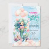 ガールズキュートザシーマーメイド誕生日招待状 招待状 (正面)