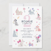 ガールズキュートパステルドッグズレッズパティー誕生日 招待状 (正面)