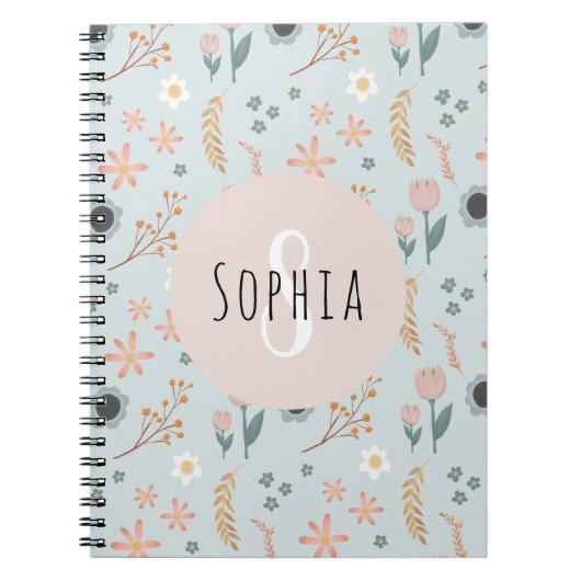 ガールズキュートパステルフローラプリントボタニカルキッズ ノートブック (正面)