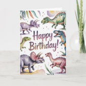 ガールズキュートパーソナライズされた恐竜誕生日 カード (正面)