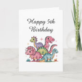 ガールズキュートパーソナライズされた恐竜誕生日 カード (正面)