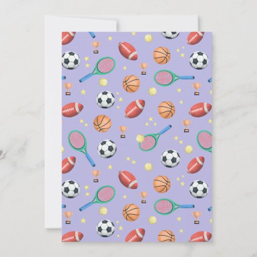 ガールズキュートパープルスポーツマンガ子供の誕生日 招待状 (裏面)