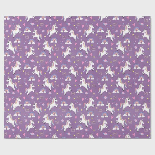 ガールズキュートパープルユニコーンパターン子供の誕生日 ラッピングペーパー (フラット)
