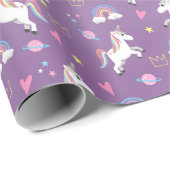 ガールズキュートパープルユニコーンパターン子供の誕生日 ラッピングペーパー (ロールコーナー)