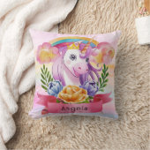 ガールズキュートパープルユニコーンレインボー名前をカスタムする クッション (ブランケット)