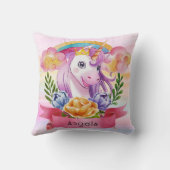 ガールズキュートパープルユニコーンレインボー名前をカスタムする クッション (裏面)