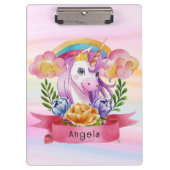 ガールズキュートパープルユニコーンレインボー名前をカスタムする クリップボード (正面)