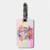 ガールズキュートパープルユニコーンレインボー名前をカスタムする ラゲッジタグ (裏面縦)