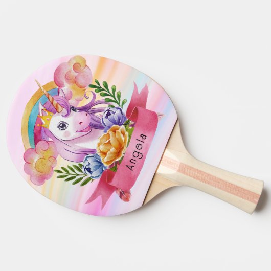 ガールズキュートパープルユニコーンレインボー名前をカスタムする 卓球ラケット (横)