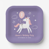 ガールズキュートパープル&ピンクユニコーン誕生日 ペーパープレート (正面)