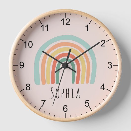 ガールズキュートピお洒落ックレインボーベビー子供部屋 壁時計 (正面)