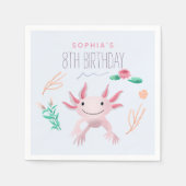 ガールズキュートピンクかわいいアクソロトル8誕生日 スタンダードカクテルナプキン (正面)