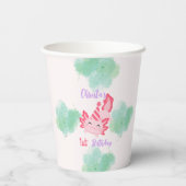 ガールズキュートピンクアクソロトルファースト誕生日紙カップ 紙コップ (裏面)