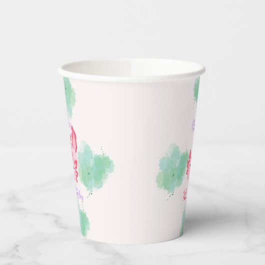 ガールズキュートピンクアクソロトルファースト誕生日紙カップ 紙コップ (左)