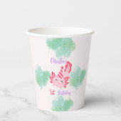 ガールズキュートピンクアクソロトルファースト誕生日紙カップ 紙コップ (正面)