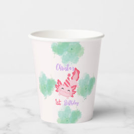 ガールズキュートピンクアクソロトルファースト誕生日紙カップ 紙コップ