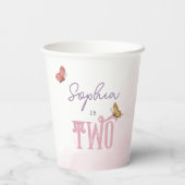 ガールズキュートピンクウォーターカラーバタフライ子供の誕生日 紙コップ (裏面)