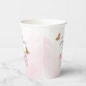 ガールズキュートピンクウォーターカラーバタフライ子供の誕生日 紙コップ (右)