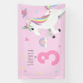 ガールズキュートピンクガーリーユニコーン子供の誕生日 横断幕 (縦)