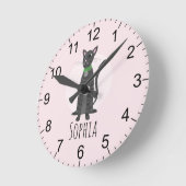 ガールズキュートピンクグレータブビーキャットキッズ子供部屋 ラウンド壁時計 (傾斜)