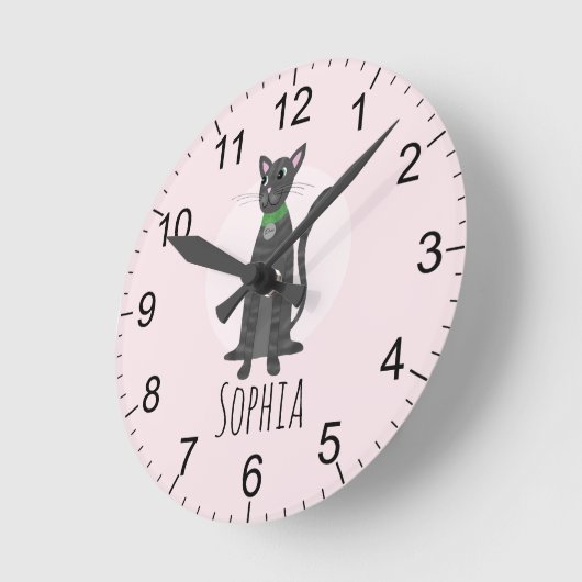 ガールズキュートピンクグレータブビーキャットキッズ子供部屋 ラウンド壁時計 (傾斜)