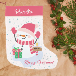 ガールズキュートピンクハッピー雪だるまノースポール スモールクリスマスストッキング