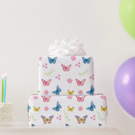 ガールズキュートピンクバタフライパターン子供の誕生日 ラッピングペーパー