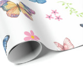 ガールズキュートピンクバタフライパターン子供の誕生日 ラッピングペーパー (ロールコーナー)