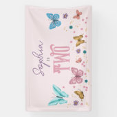 ガールズキュートピンクバタフライ子供の誕生日 横断幕 (縦)