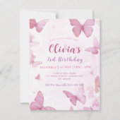 ガールズキュートピンクバタフライ誕生日招待状 招待状 (正面)