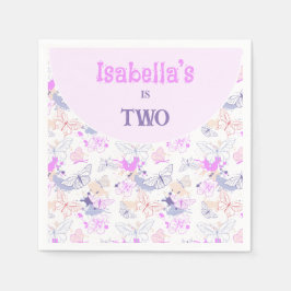 ガールズキュートピンクパープルバタフライ子供の誕生日 スタンダードカクテルナプキン